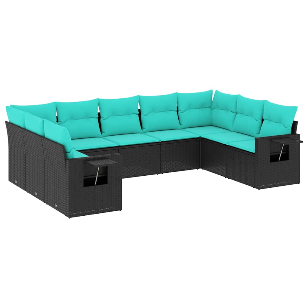 Patio Sofa Set Black PE Rattan Large Foldable Patio Sofa Set