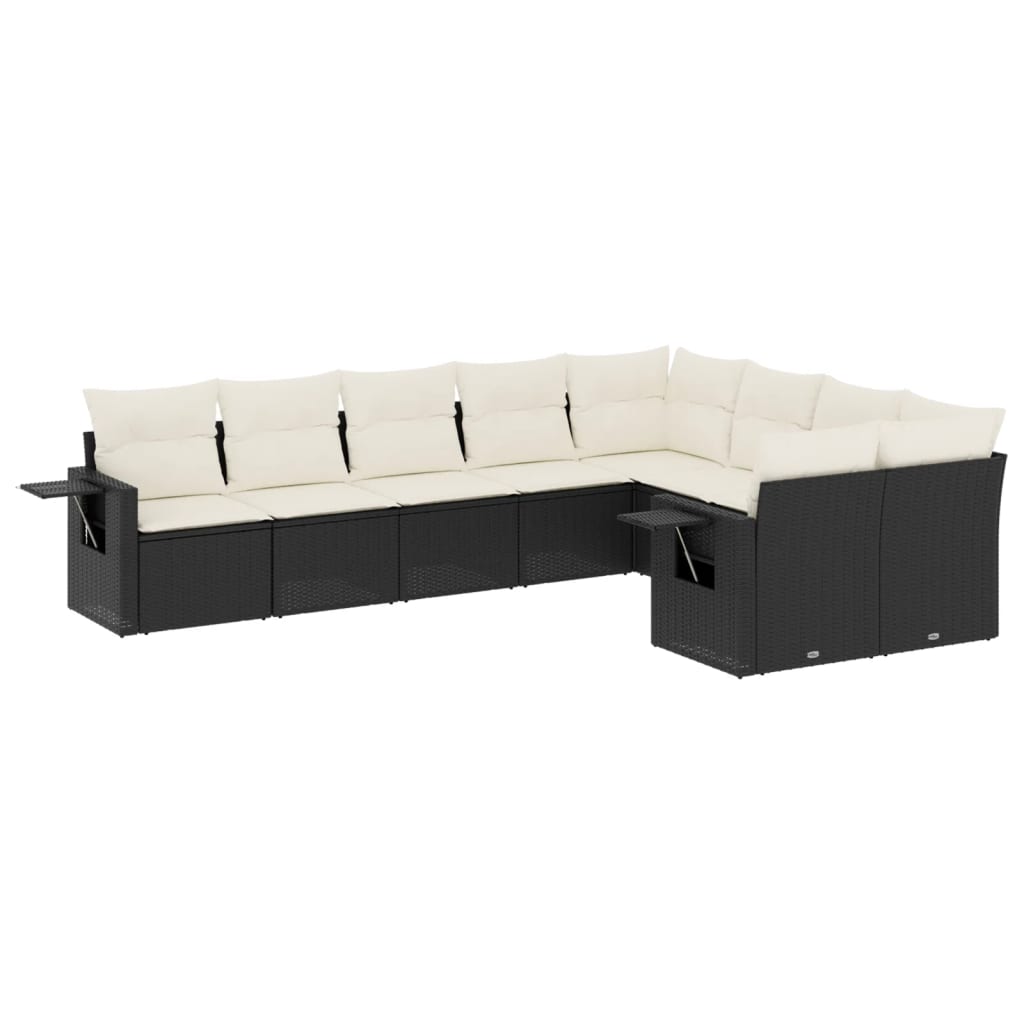 Garden Sofa Set Black and Cream White PE rattan Large
