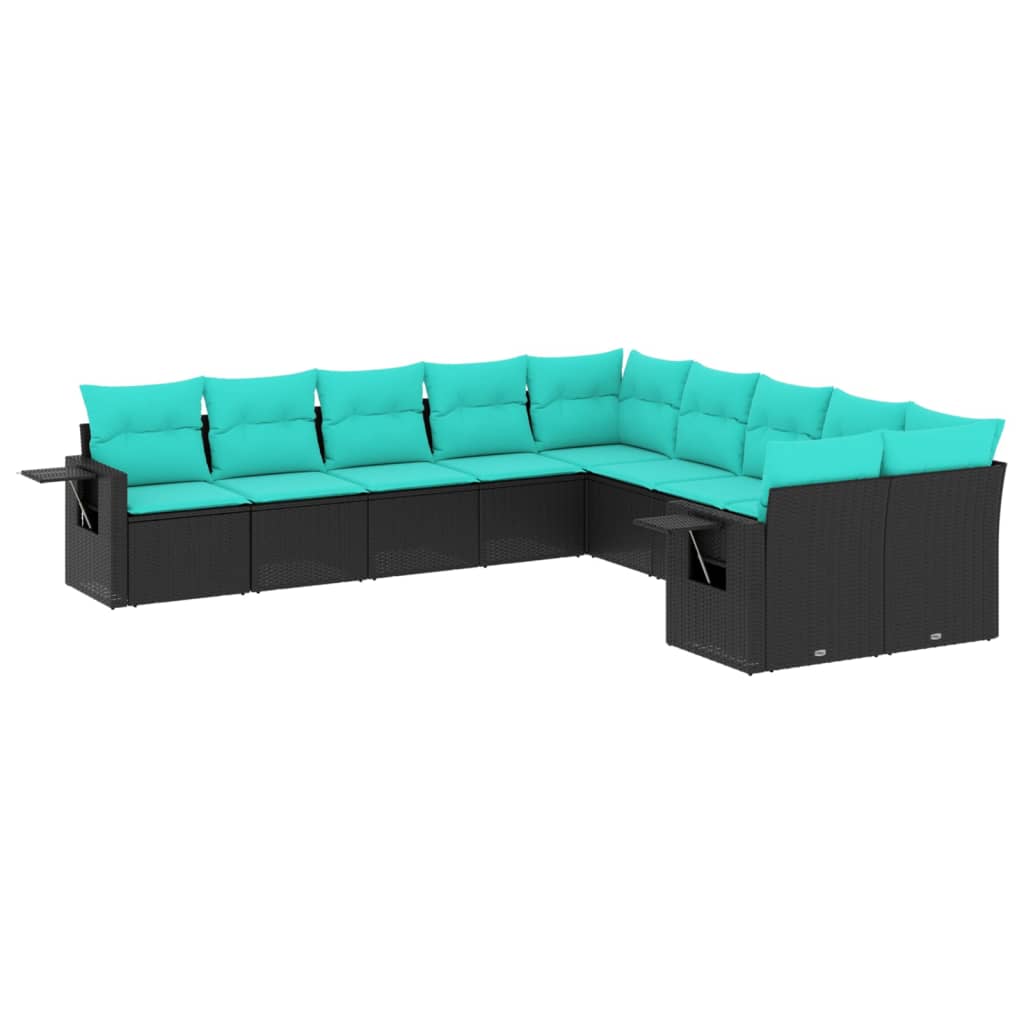 Patio Sofa Set Black PE rattan, powder-coated steel, 100% polyester