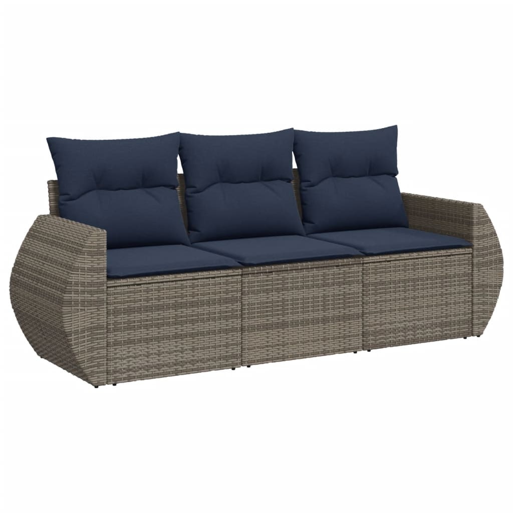 3 Piece Patio Sofa Set with Cushions Gray Poly Rattan