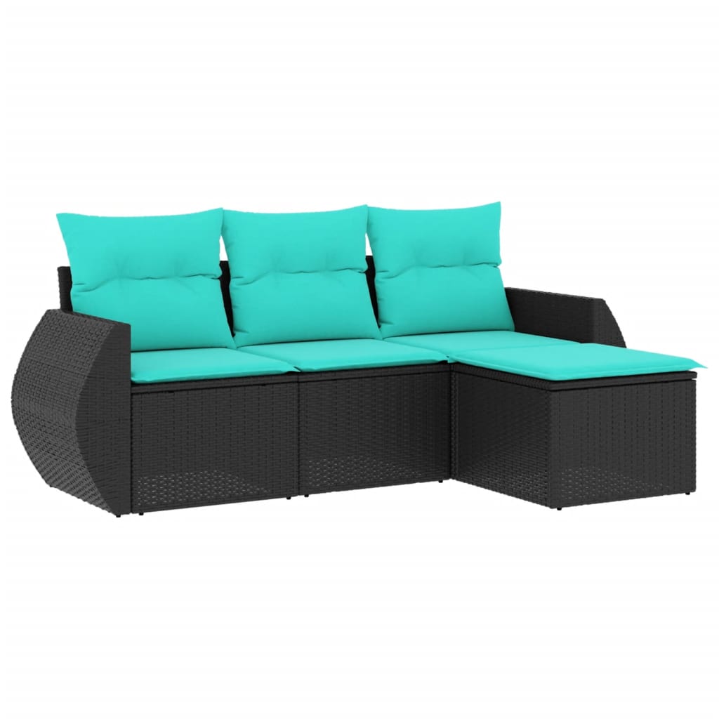 Patio Sofa Set Black PE Rattan 4 Piece Set Modular