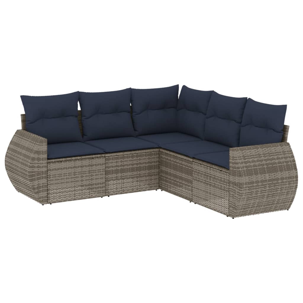 5 Piece Garden Sofa Set with Cushions Grey Poly Rattan