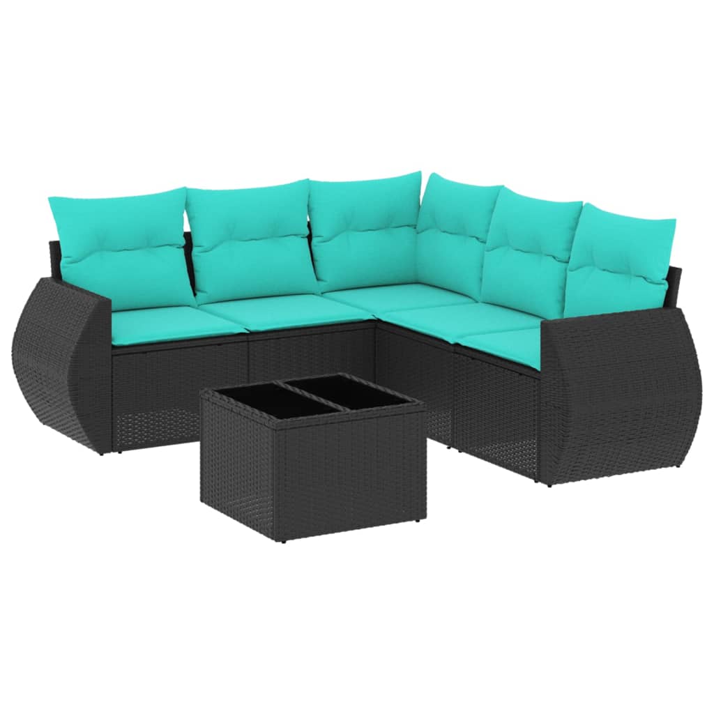 6 Piece Garden Sofa Set with Cushions Black Poly Rattan