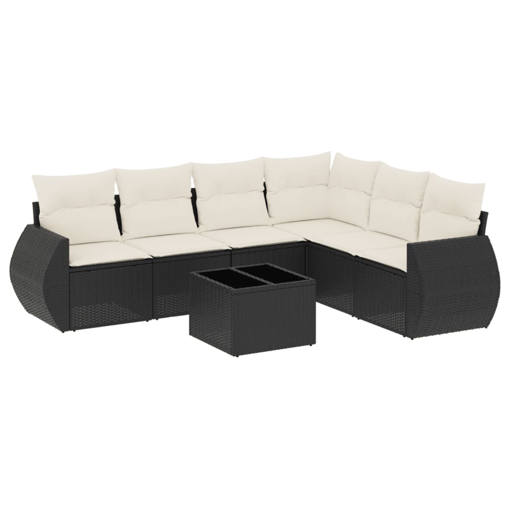 Garden Sofa Set Black and Cream White PE Rattan Large Modular