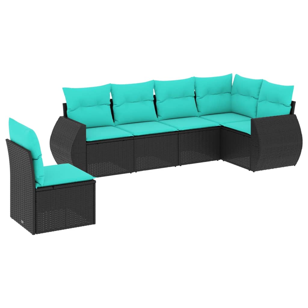 Patio Sofa Set Black PE Rattan 6 Piece Set Modular