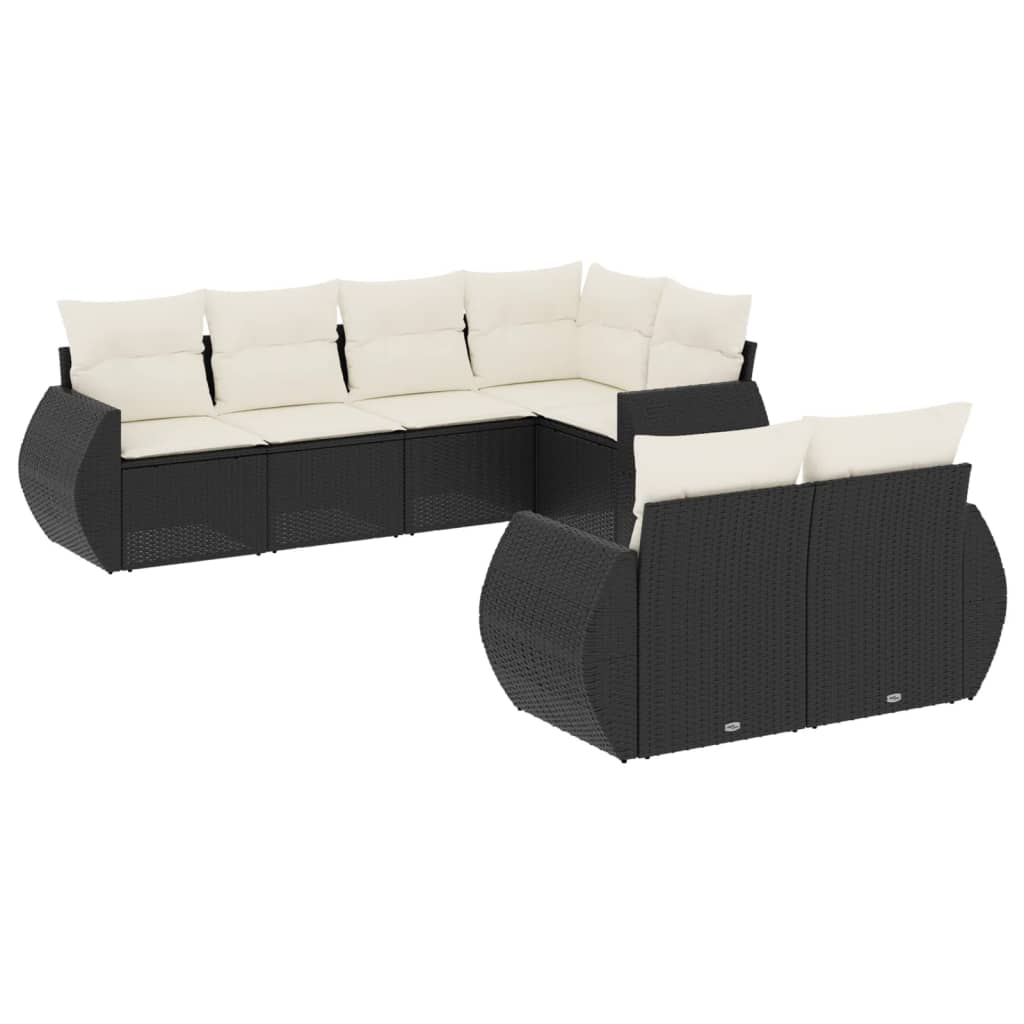 Garden Sofa Set Black, Cream White PE rattan, Powder-Coated Steel