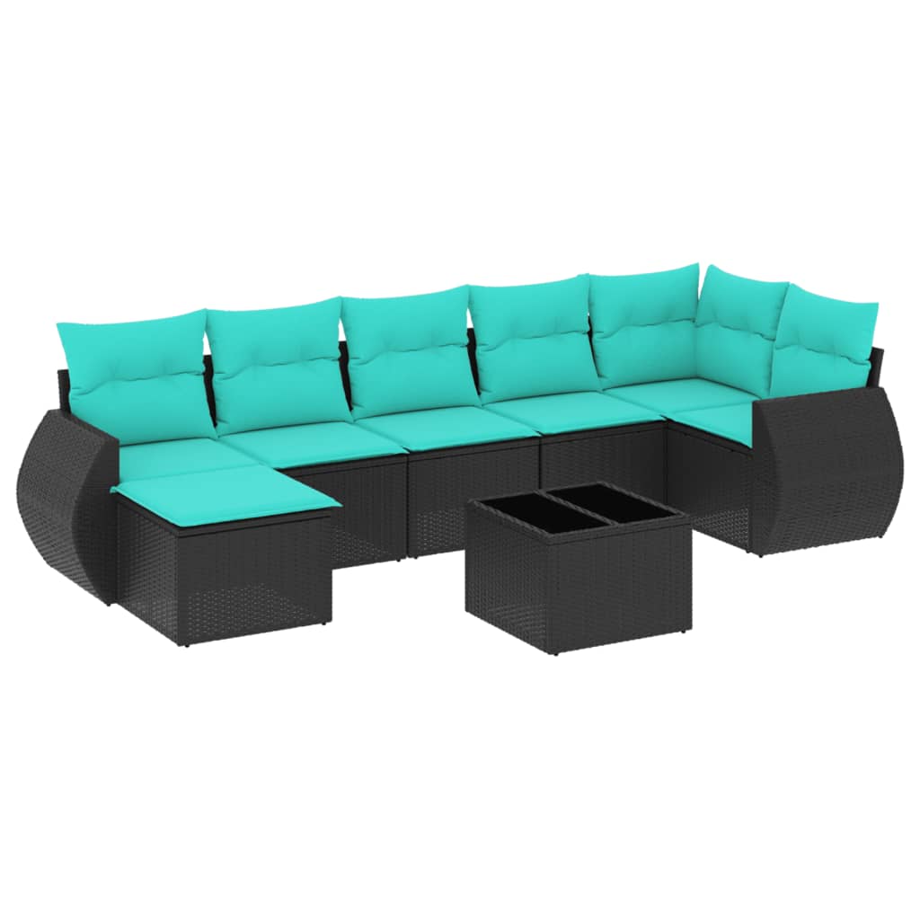 8 Piece Garden Sofa Set with Cushions Black Poly Rattan