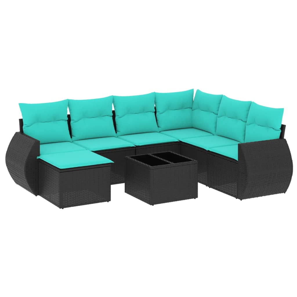8 Piece Garden Sofa Set with Cushions Black Poly Rattan