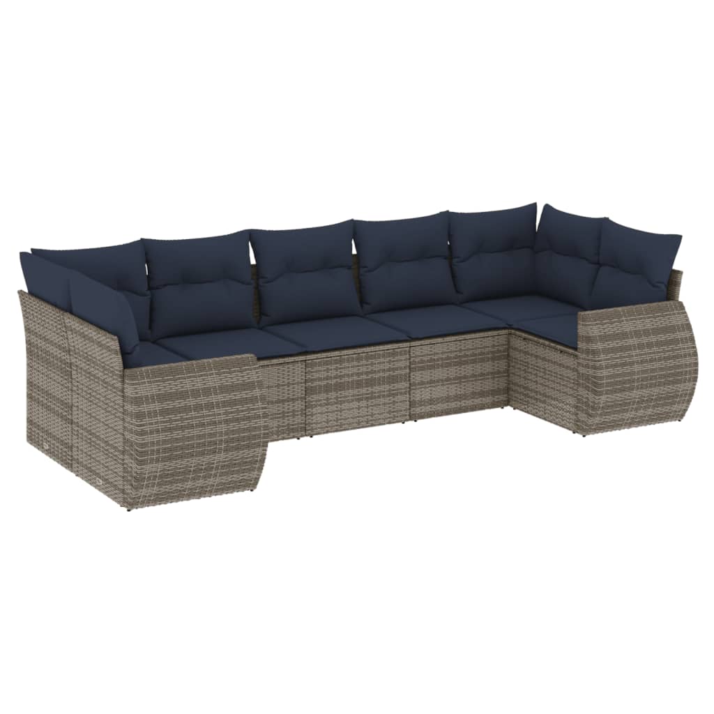 7 Piece Garden Sofa Set with Cushions Grey Poly Rattan