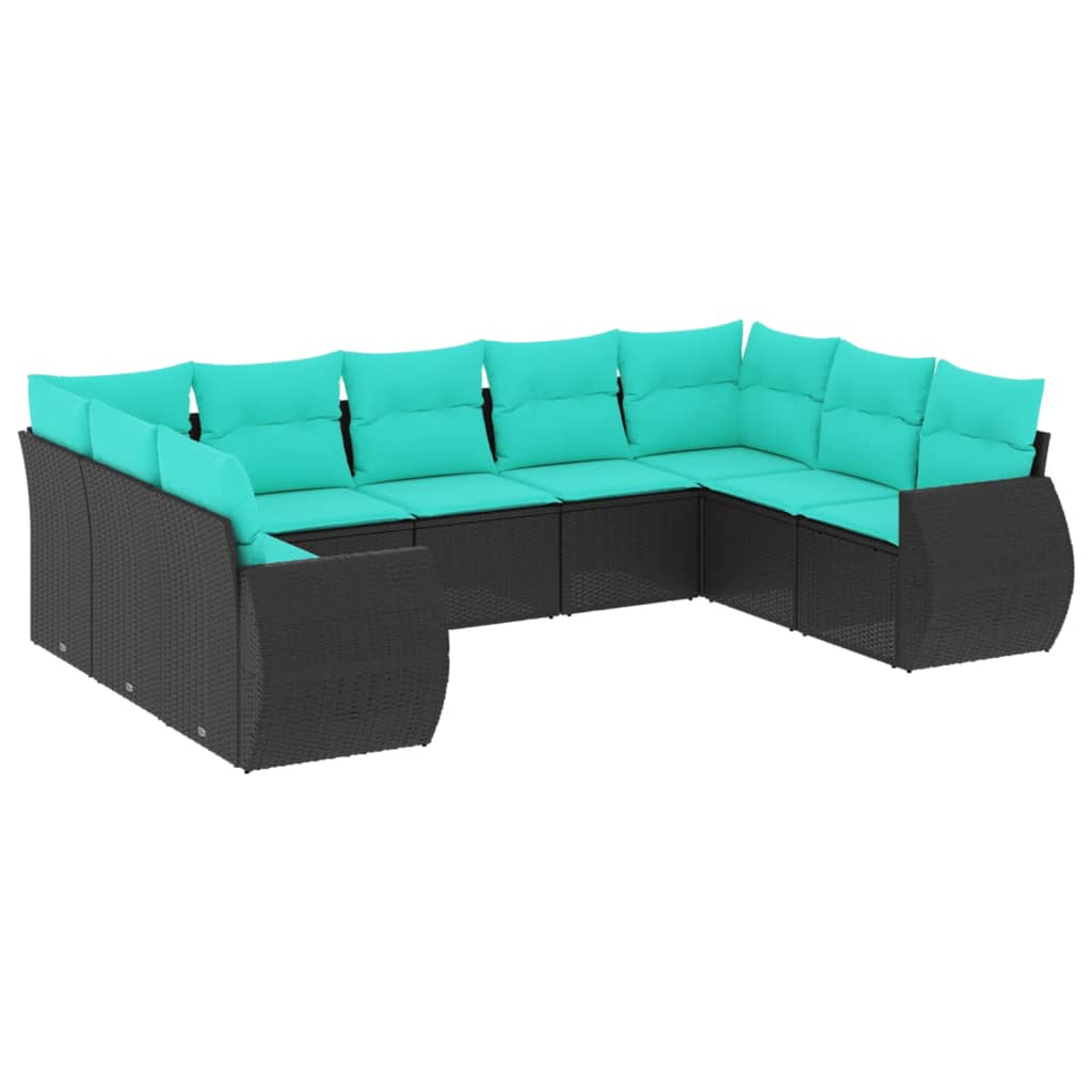 Patio Sofa Set Black PE rattan 9 Piece Adjustable Feet