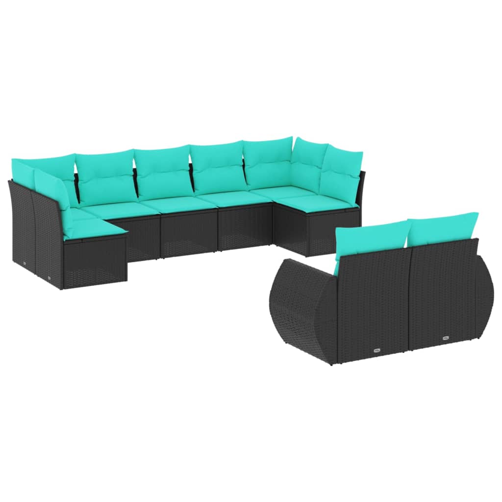 Patio Sofa Set Black Poly Rattan 9-Piece Set Adjustable Feet