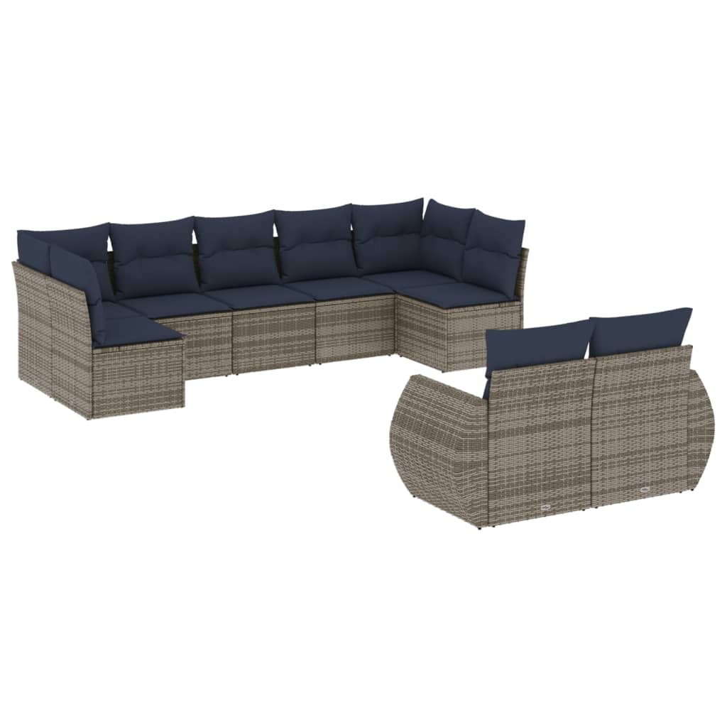 9 Piece Garden Sofa Set with Cushions Grey Poly Rattan