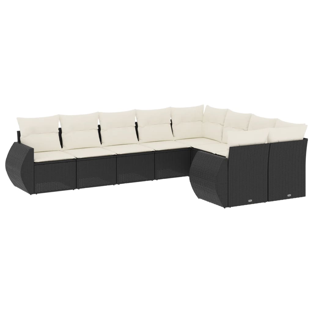 Garden Sofa Set Black PE Rattan Large Adjustable Feet