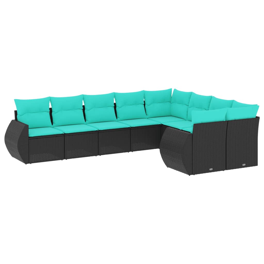 Patio Sofa Set Black Rattan with Blue Cushions