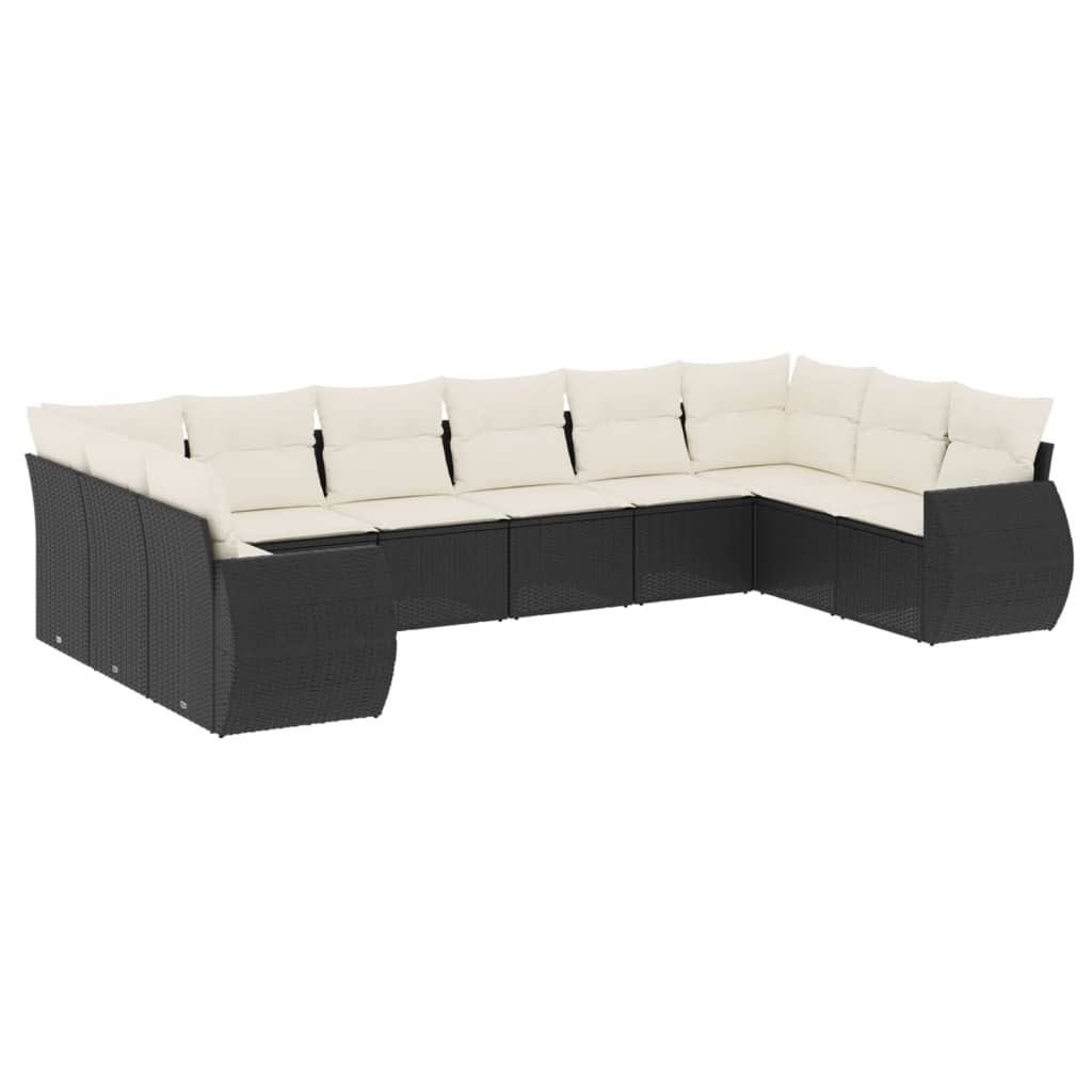 Garden Sofa Set Black PE Rattan, Powder-Coated Steel Large