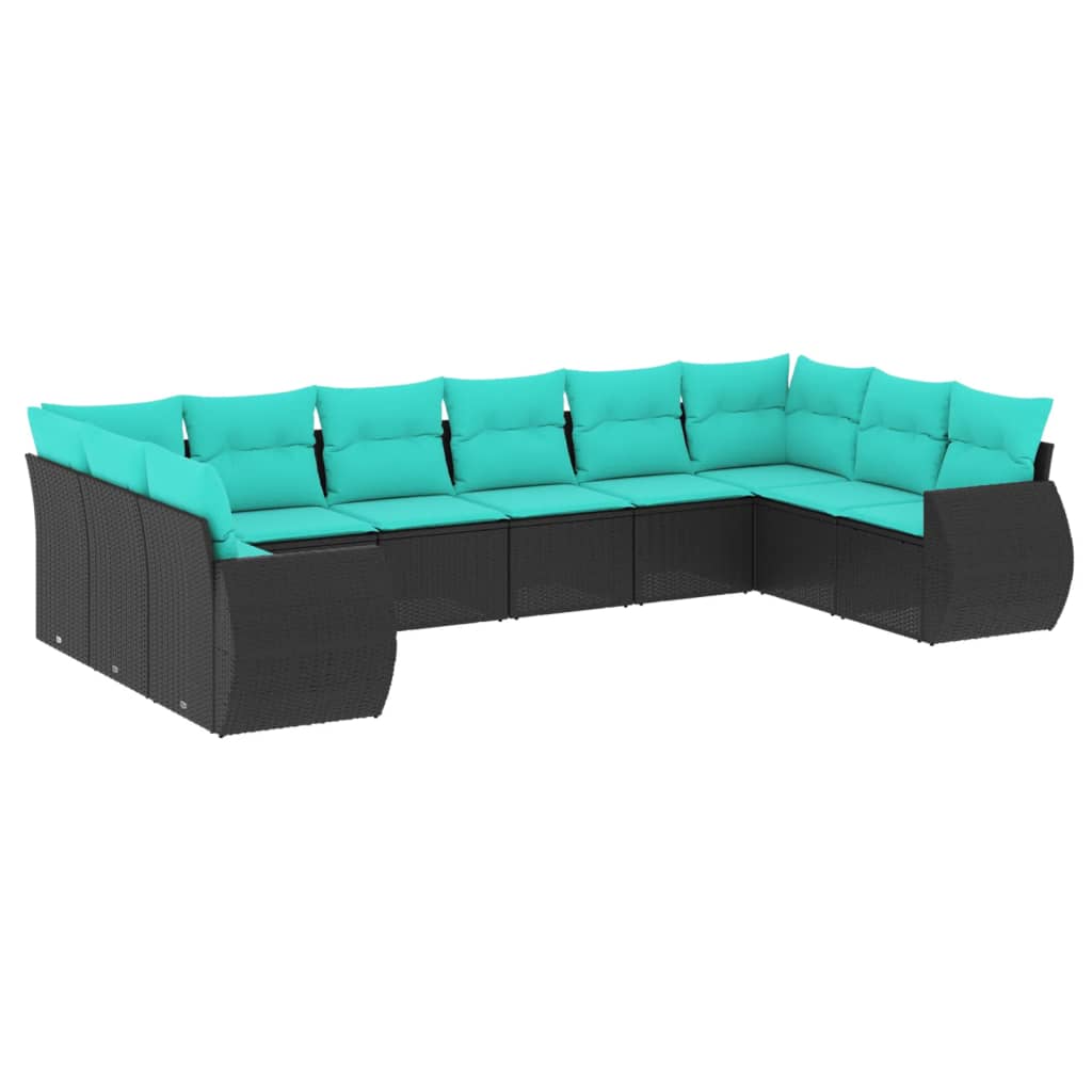 Patio Sofa Set Black PE rattan, Powder-coated steel, 100% polyester