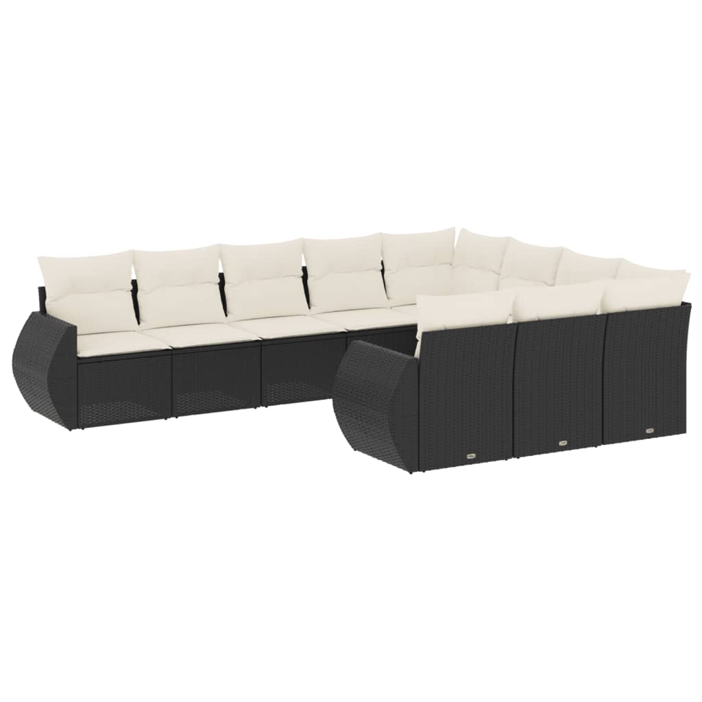 Garden Sofa Set Black PE Rattan Large Adjustable Feet Modern