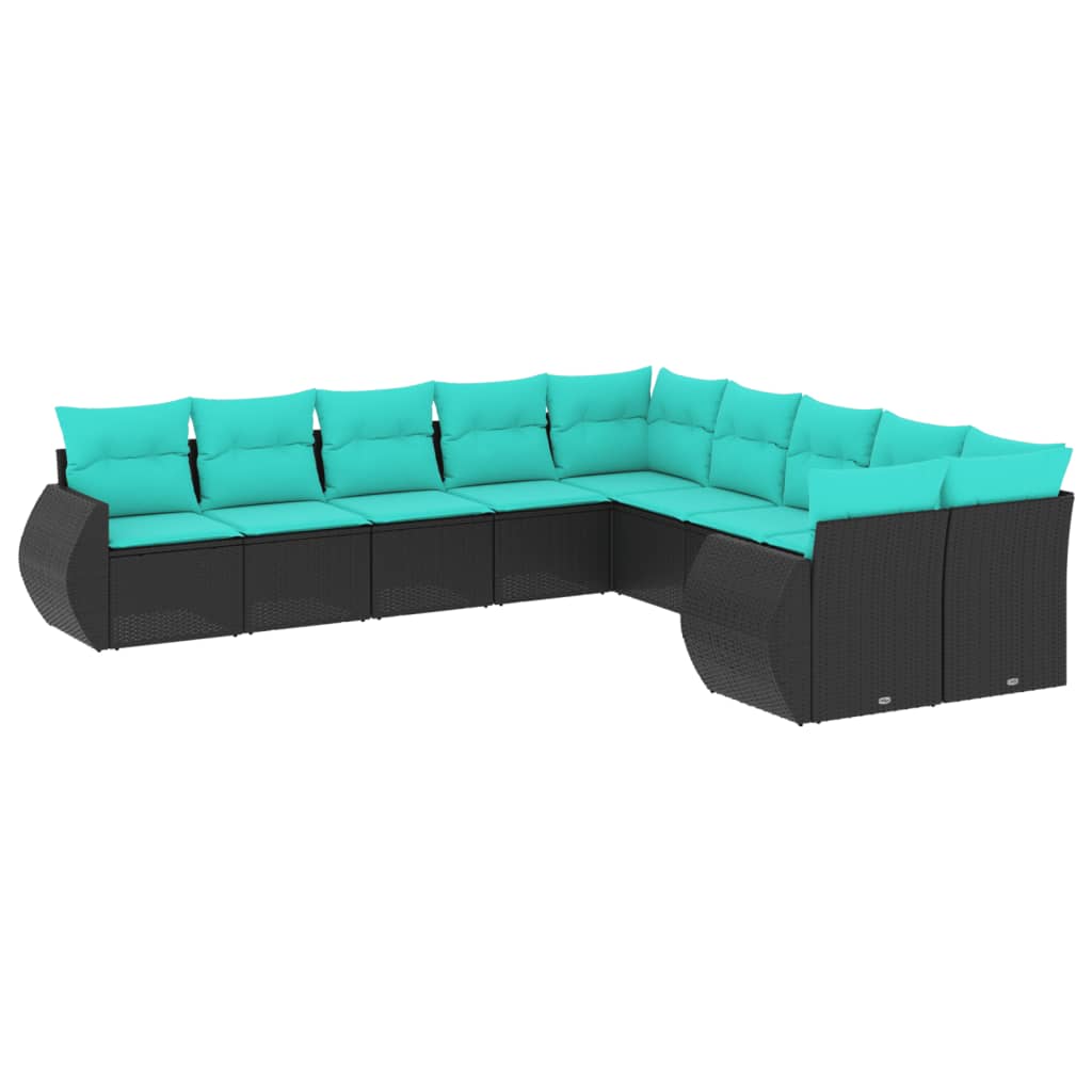 Patio Sofa Set Black PE rattan, powder-coated steel Modular