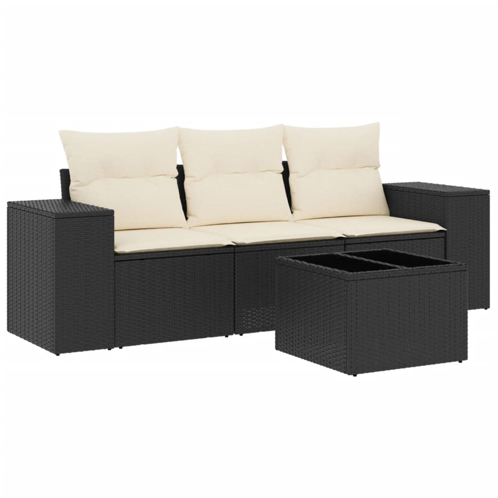 Garden Sofa Set Black Poly Rattan Large Modular