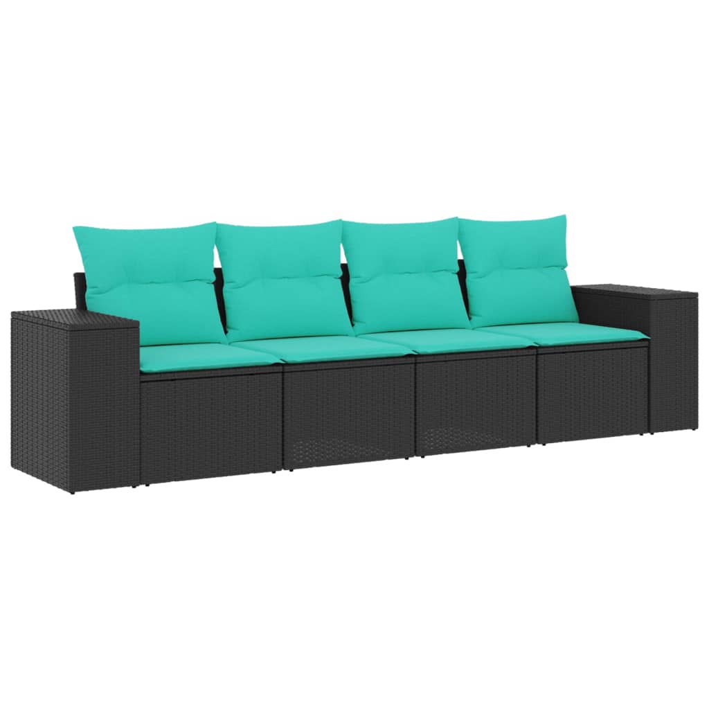 Patio Sofa Set Black PE rattan Large Washable Covers