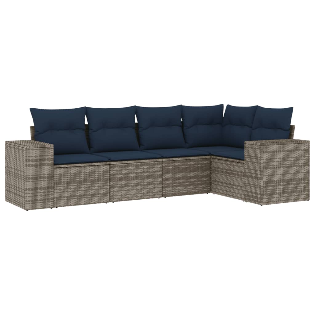 5 Piece Garden Sofa Set with Cushions Grey Poly Rattan