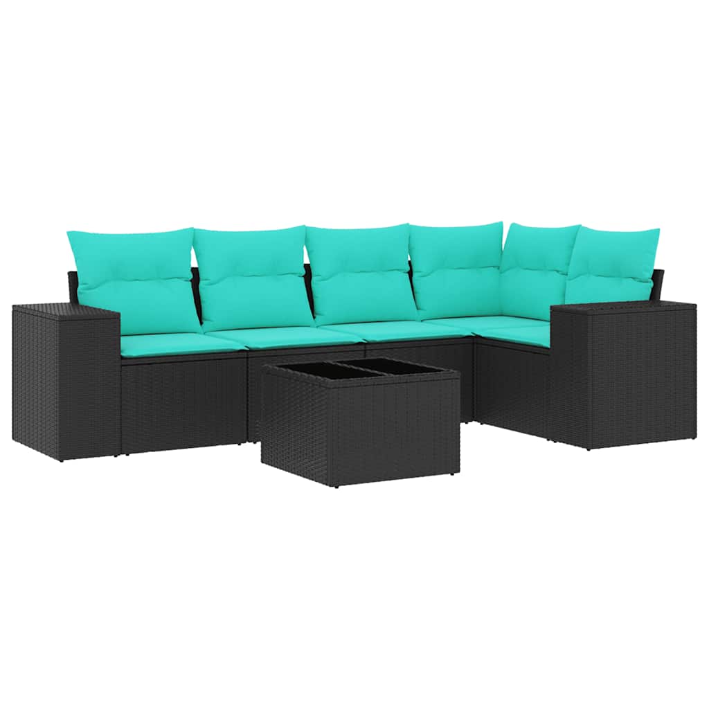 6 Piece Garden Sofa Set with Cushions Black Poly Rattan
