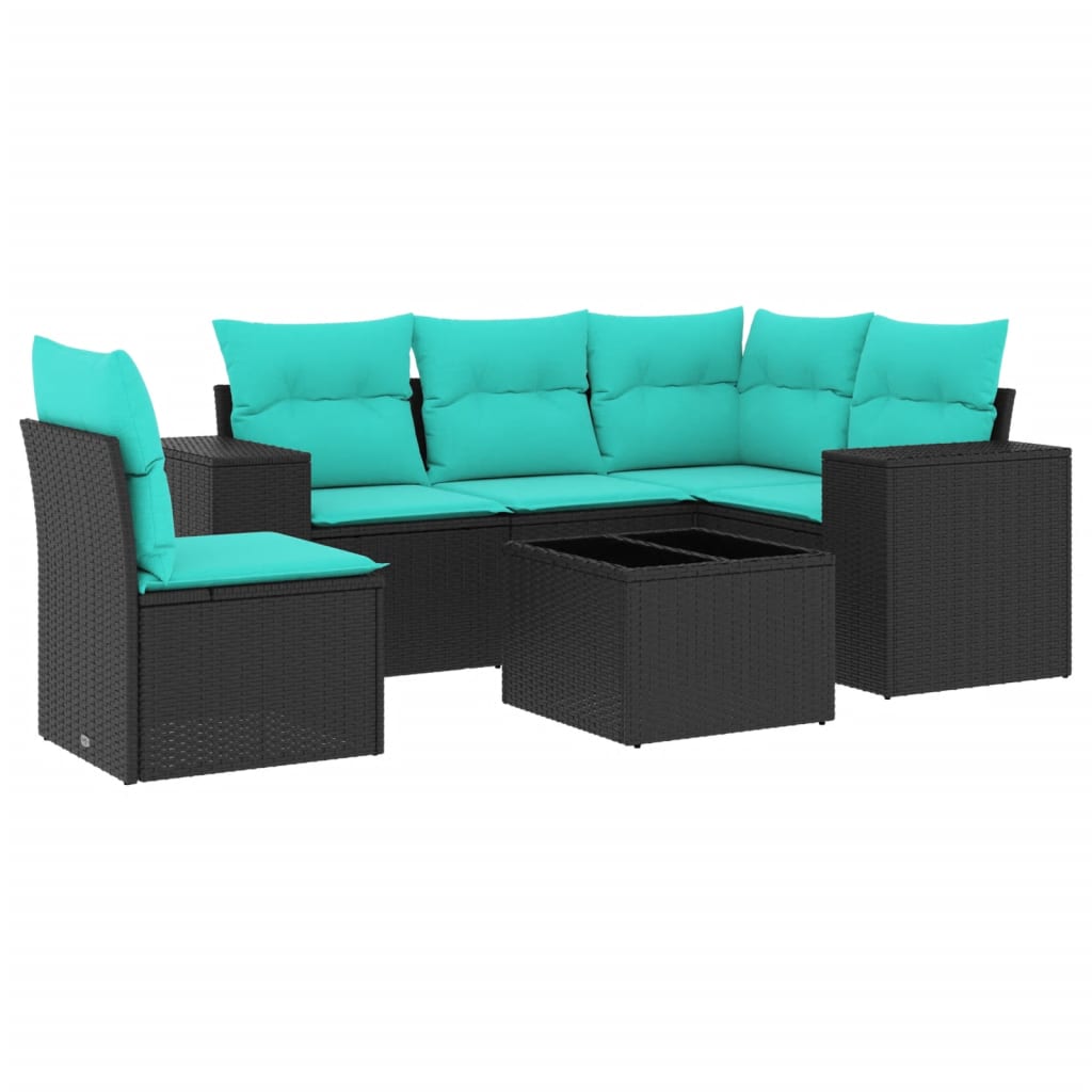 6 Piece Garden Sofa Set with Cushions Black Poly Rattan