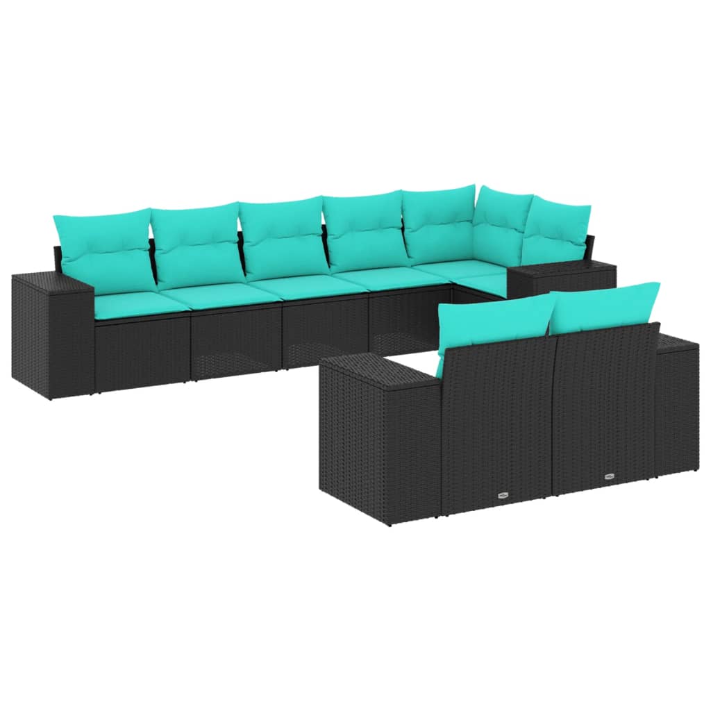 Patio Sofa Set Black frame with blue cushions