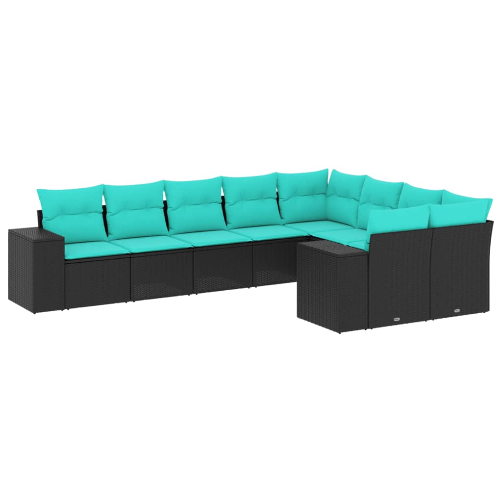 Patio Sofa Set Black PE rattan, powder-coated steel, polyester