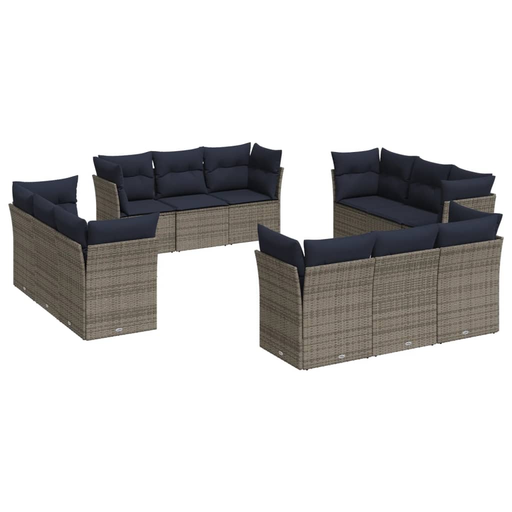 12 Piece Patio Sofa Set with Cushions Gray Poly Rattan
