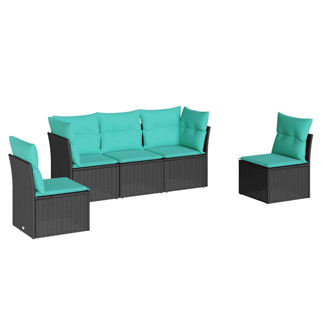 Garden Sofa Set Black PE rattan 5 Piece Modular