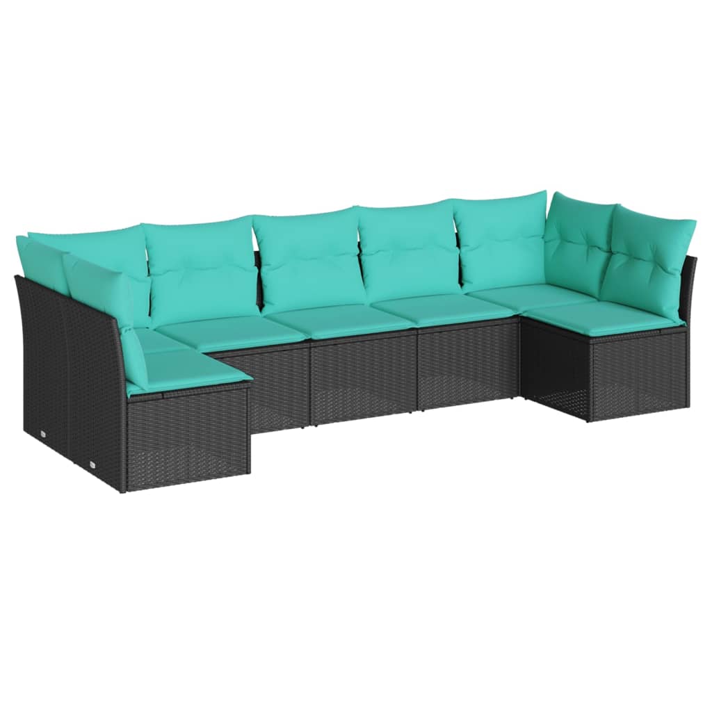 Garden Sofa Set Black, Blue PE Rattan, Powder-coated steel, Polyester