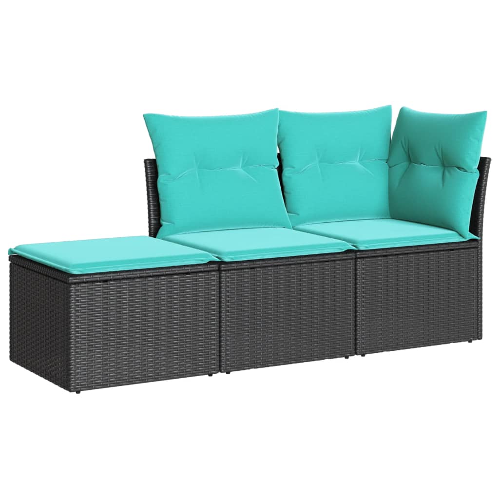 Garden Sofa Set Black, Blue PE Rattan, Powder-Coated Steel, Polyester