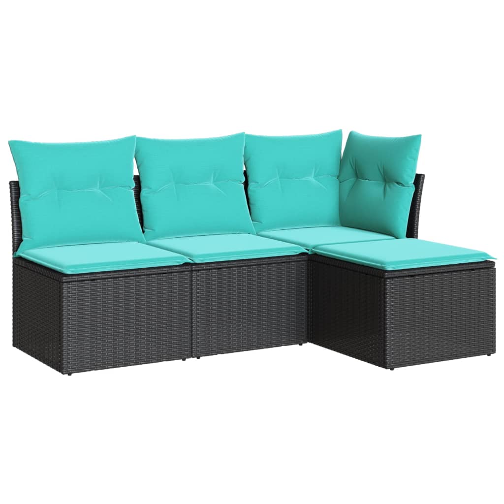Garden Sofa Set Black and Blue PE Rattan, Powder-coated Steel