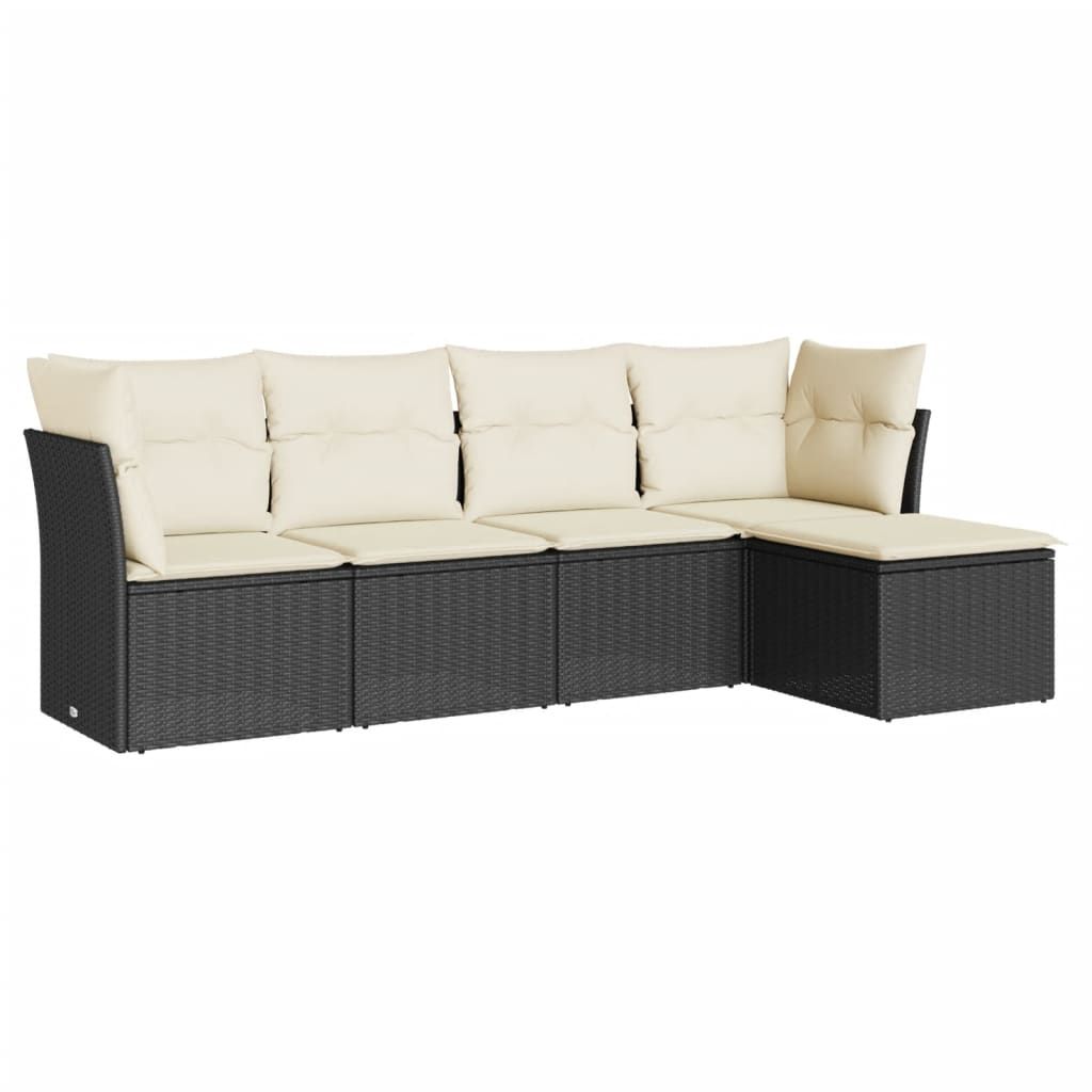 Garden Sofa Set Black PE rattan 5 Piece Adjustable Feet