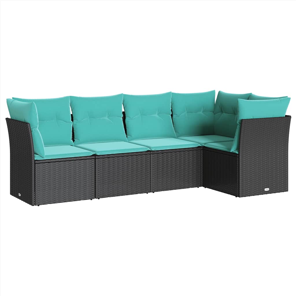 Garden Sofa Set Black, Blue PE Rattan, Polyester, Powder-Coated Steel