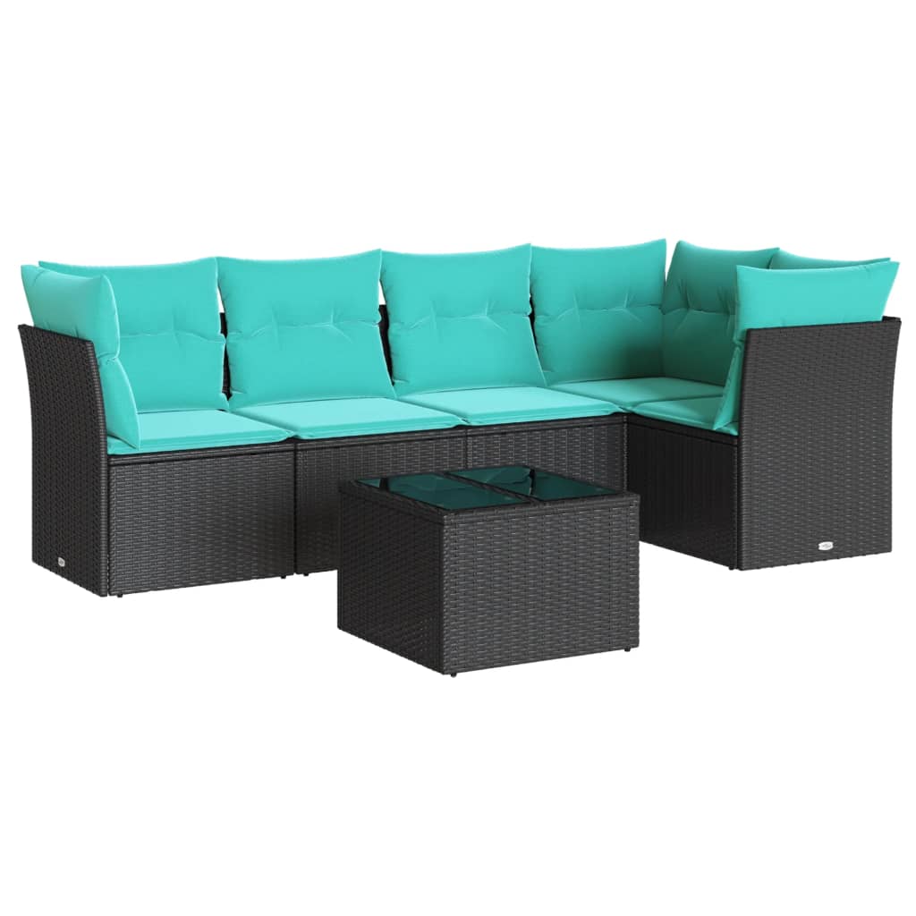 6 Piece Patio Sofa Set with Cushions Black Poly Rattan