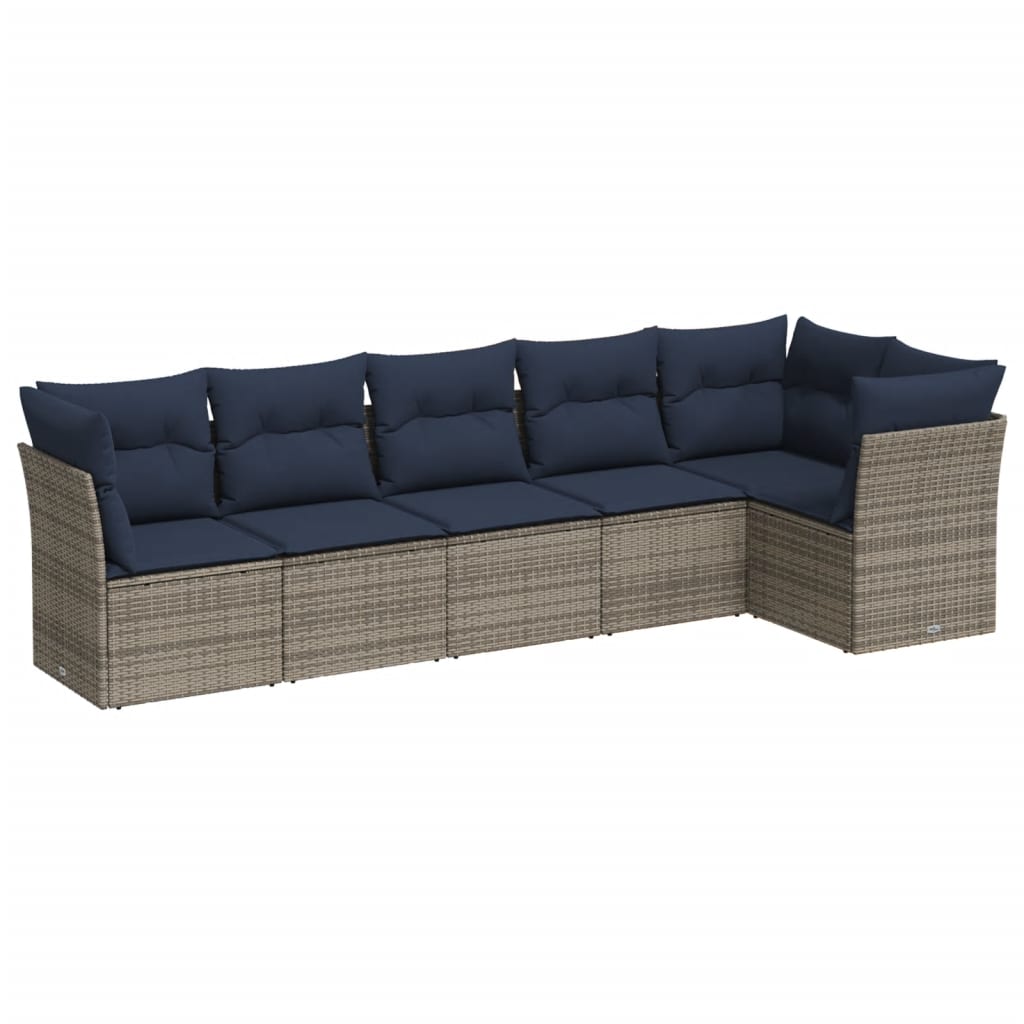 6 Piece Patio Sofa Set with Cushions Gray Poly Rattan