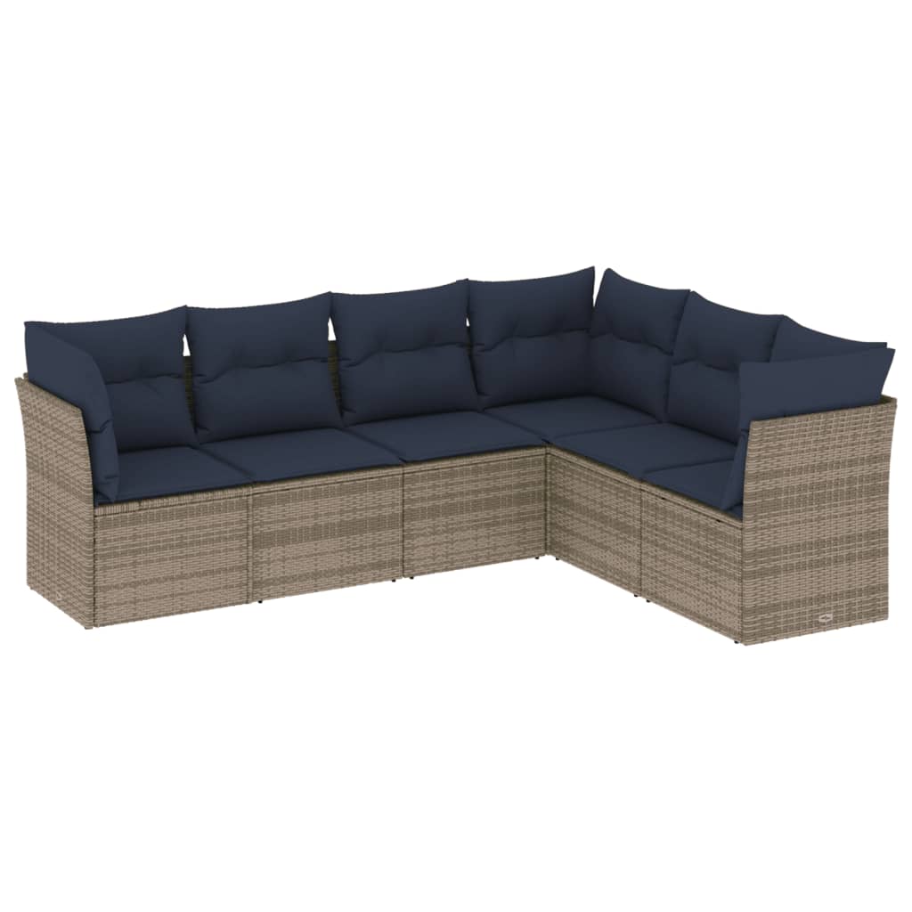 6 Piece Garden Sofa Set with Cushions Grey Poly Rattan