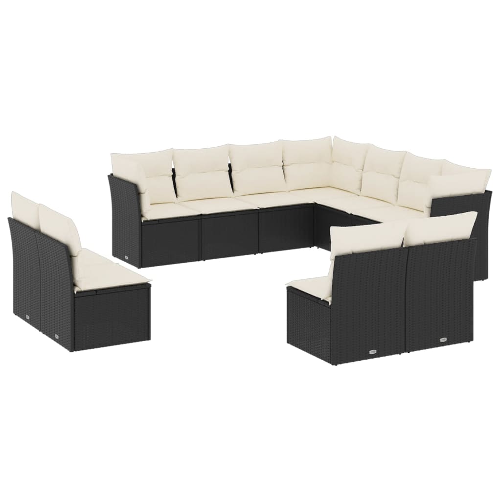 Garden Sofa Set Black PE Rattan Large Adjustable Feet
