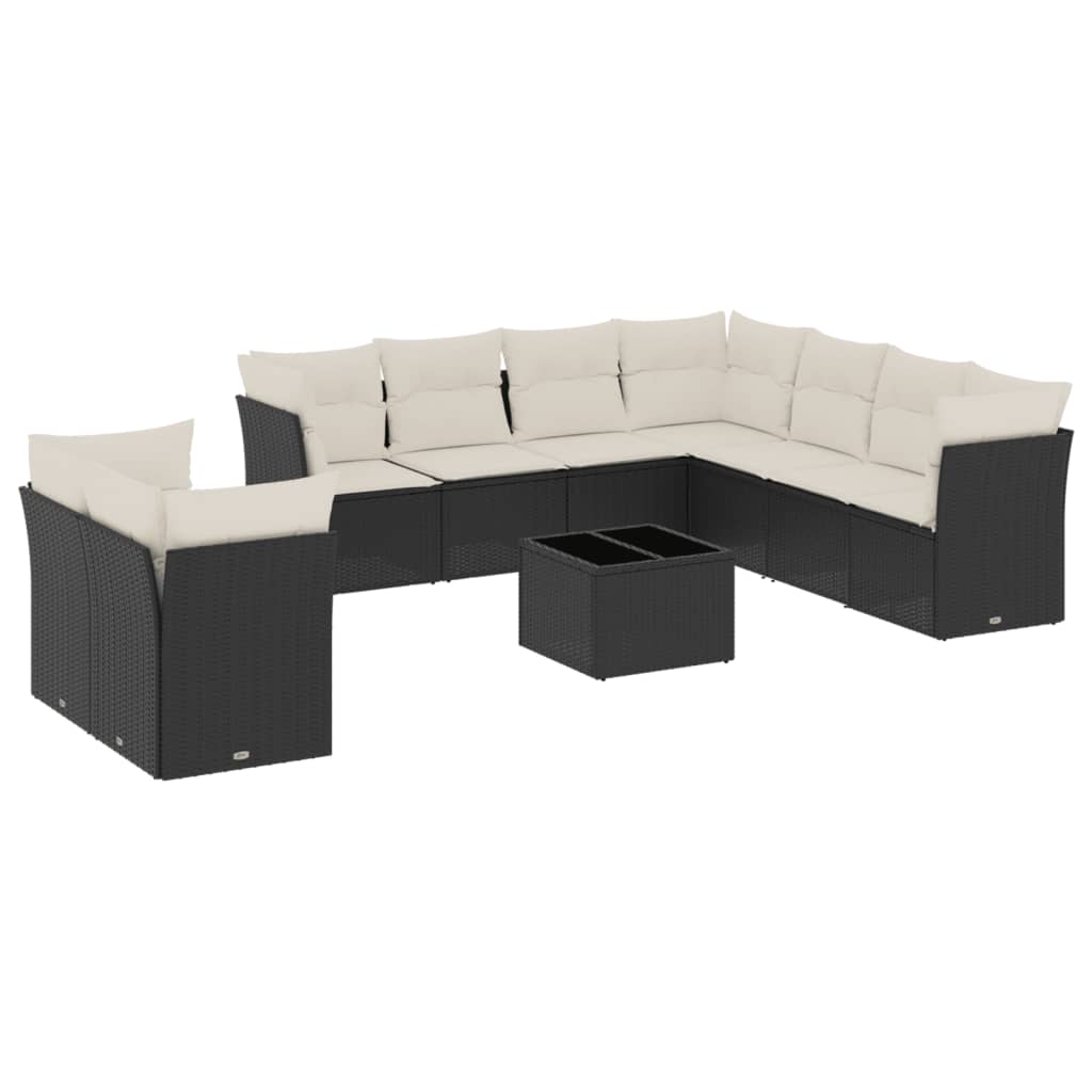Garden Sofa Set Black PE Rattan 10 Piece Set Modular