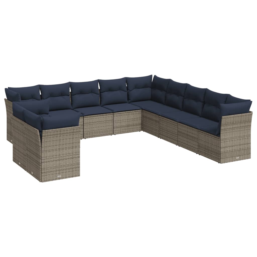 11 Piece Patio Sofa Set with Cushions Gray Poly Rattan