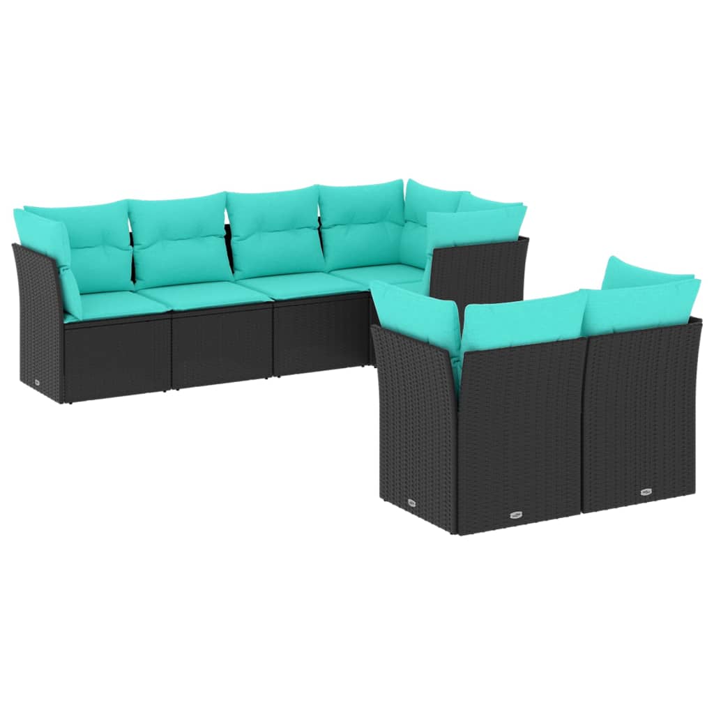 Garden Sofa Set Black PE rattan, powder-coated steel, 100% polyester