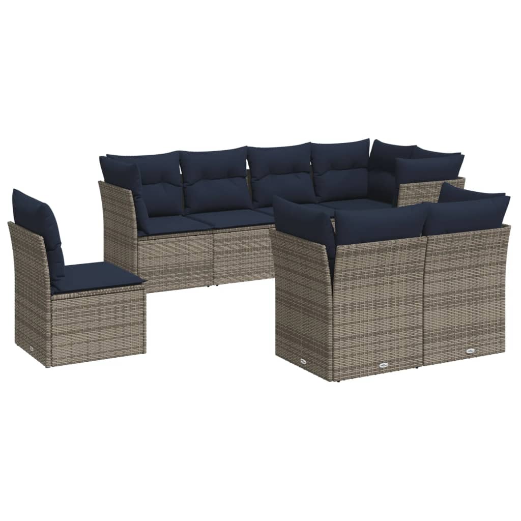 8 Piece Patio Sofa Set with Cushions Gray Poly Rattan