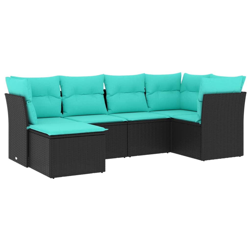 Garden Sofa Set Black Poly Rattan and Powder-Coated Steel Large
