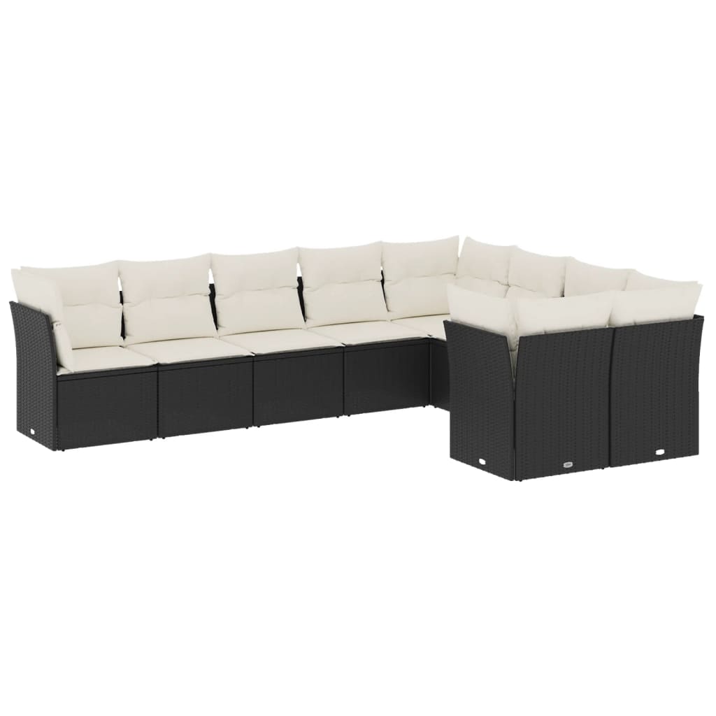 Garden Sofa Set Black Poly Rattan 9 Piece Set Adjustable Feet