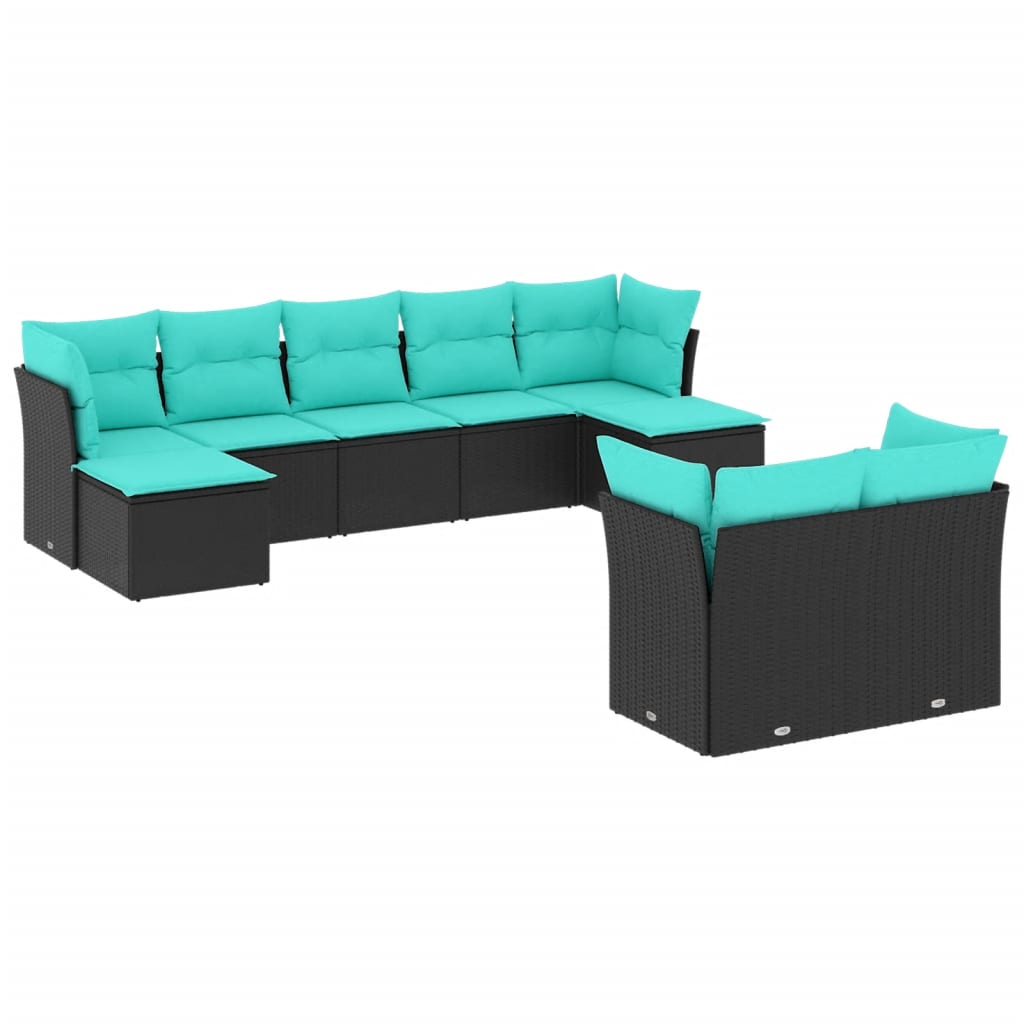Garden Sofa Set Black and Blue PE rattan and powder-coated steel
