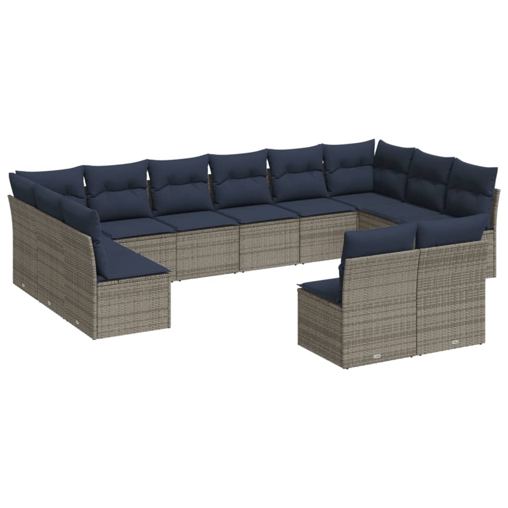 12 Piece Patio Sofa Set with Cushions Gray Poly Rattan