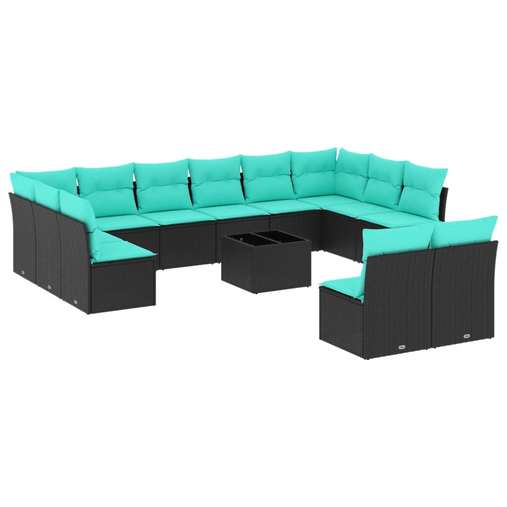13 Piece Garden Sofa Set with Cushions Black Poly Rattan