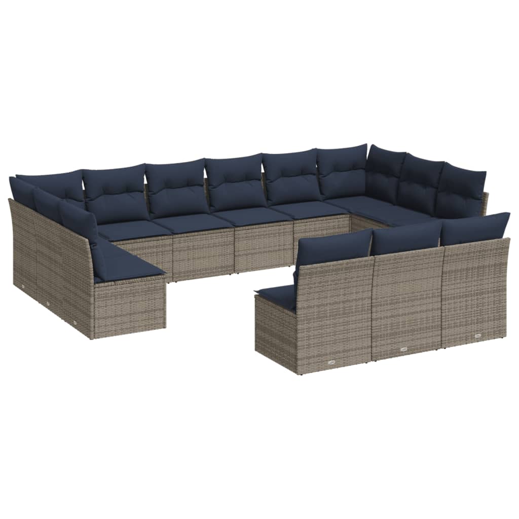 13 Piece Patio Sofa Set with Cushions Gray Poly Rattan